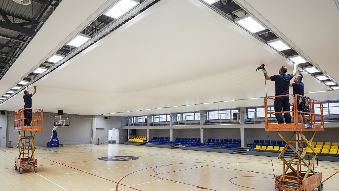 Натяжной потолок в спортивном зале Монтаж натяжного потолка в спортивном зале