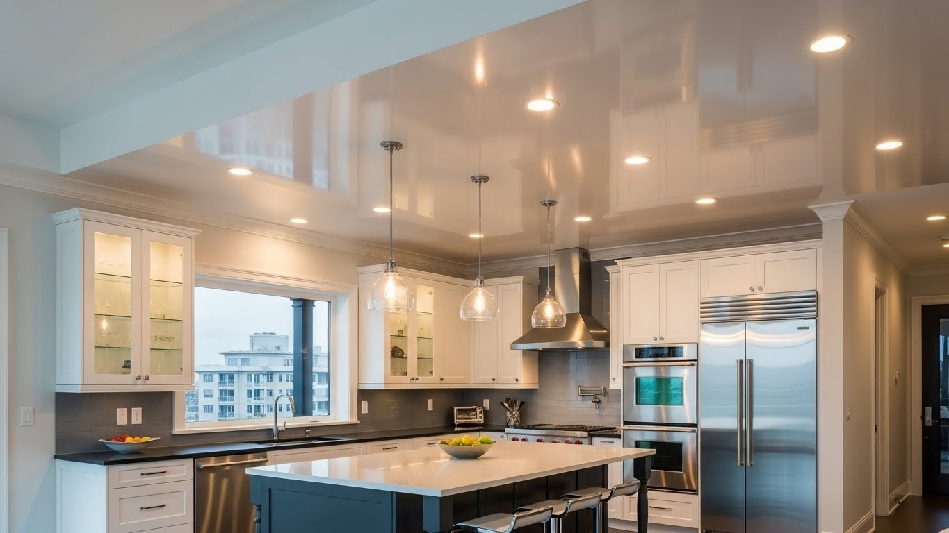 Натяжные потолки для кухни сатиновые