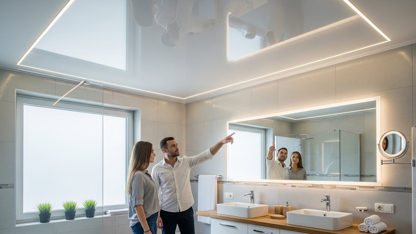 Натяжной потолок в ванной