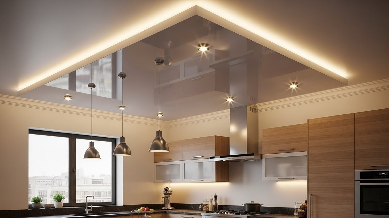 Натяжные потолки для кухни с подсветкой