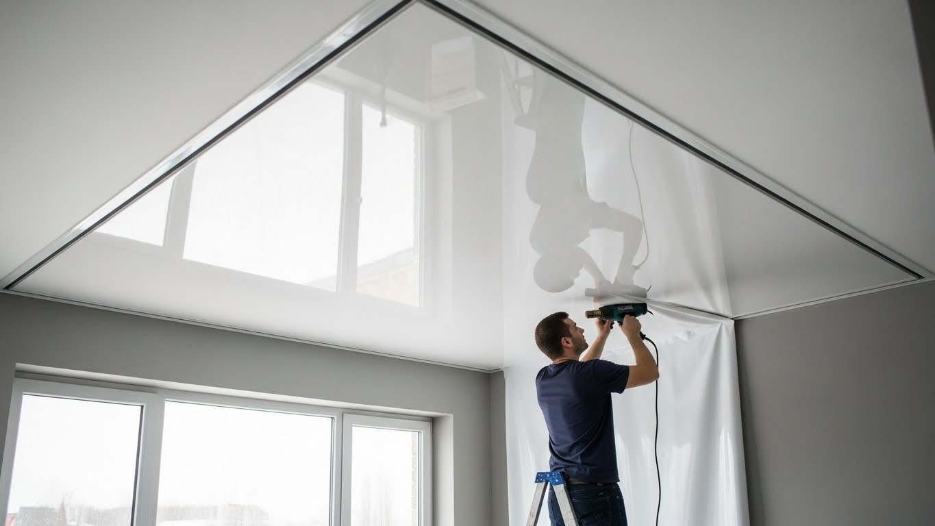 Монтаж натяжных потолков из ПВХ с глянцевой отделкой