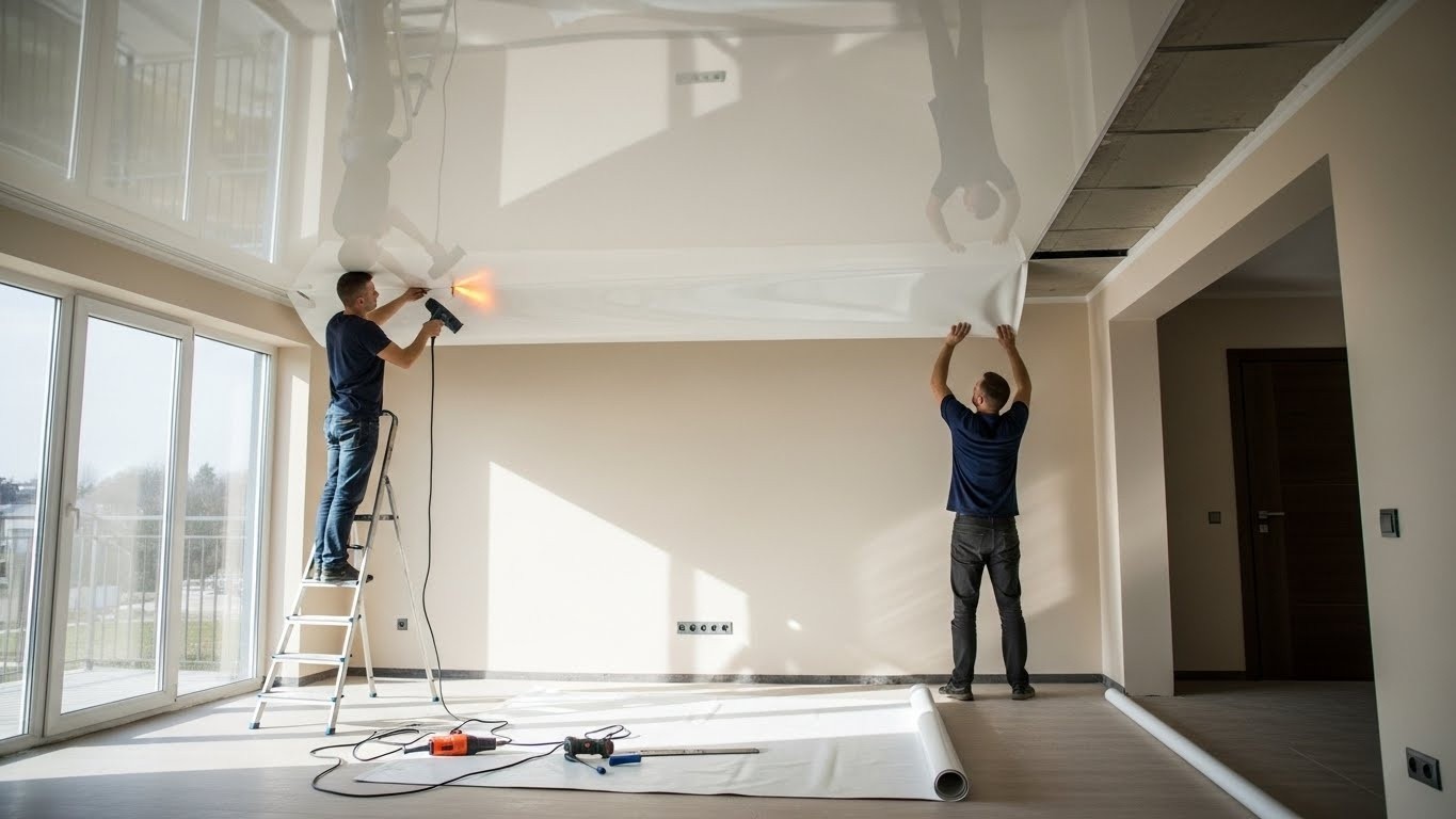 Глянцевый натяжной потолок из ПВХ