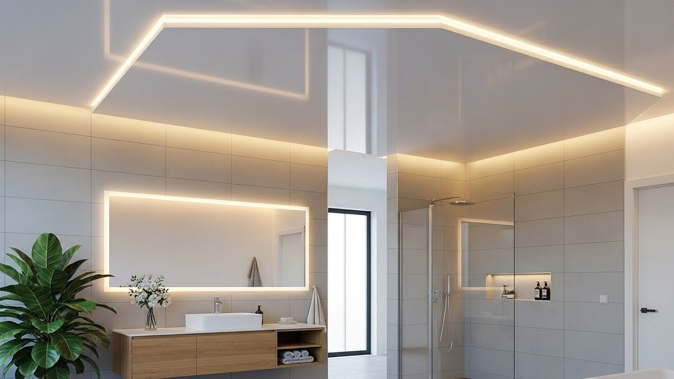 Натяжные потолки для ванной с подсветкой