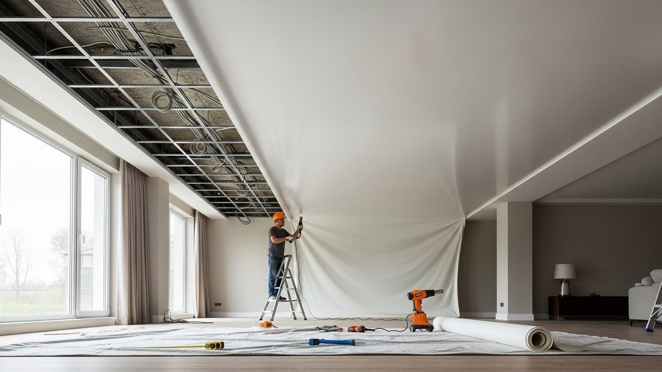Установка натяжного потолка