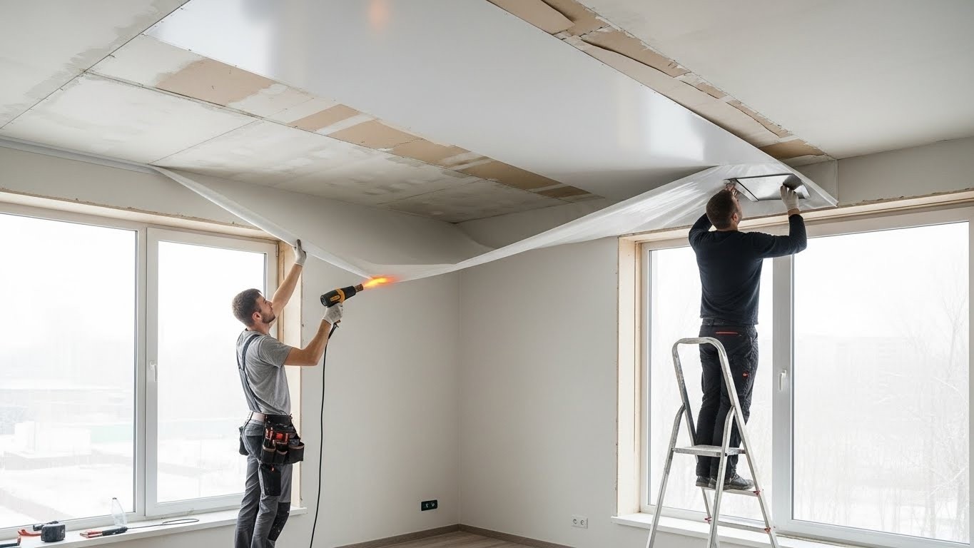 Монтаж натяжных потолков из ПВХ с матовой отделкой