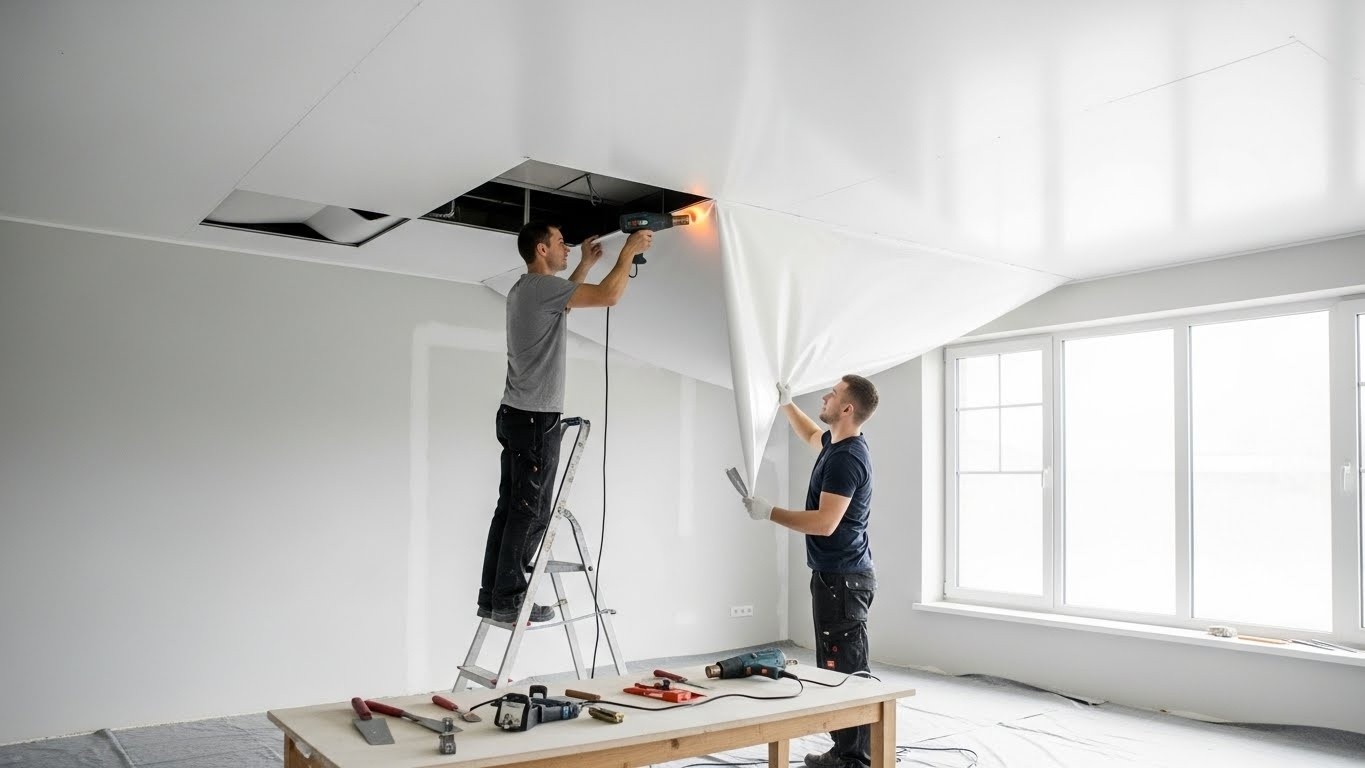 Монтаж матового натяжного ПВХ потолка Матовый натяжной потолок из ПВХ