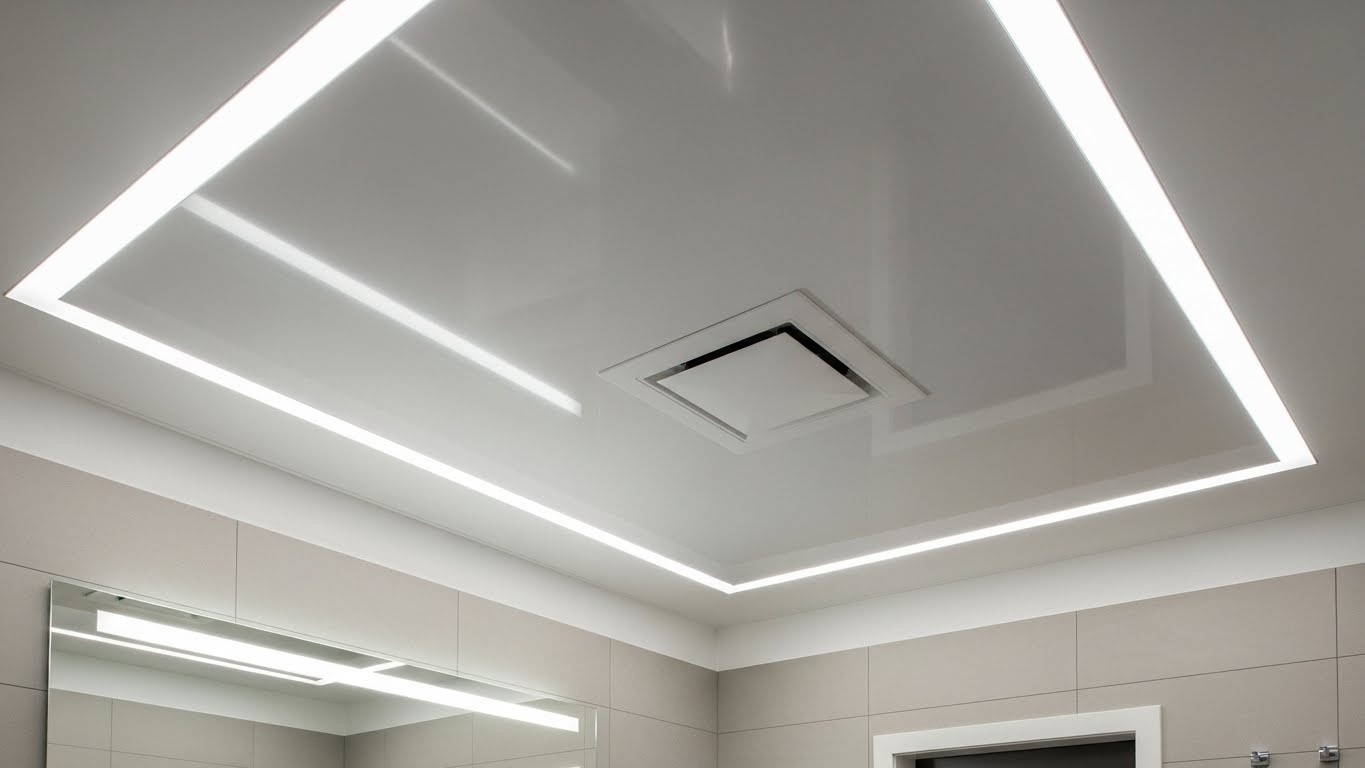 Современный матовый натяжной потолок для ванной Матовый натяжной потолок в ванной