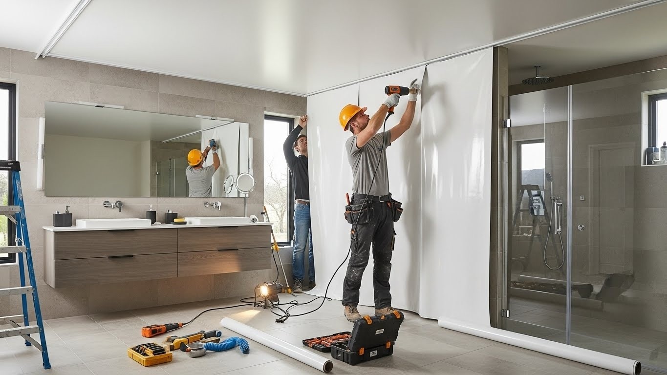 Натяжной ПВХ потолок в ванной комнате