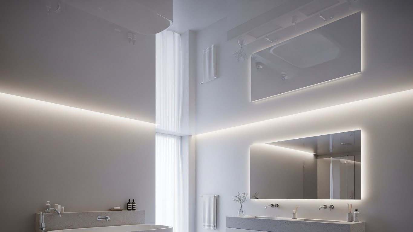 Натяжные потолки для ванной глянцевые