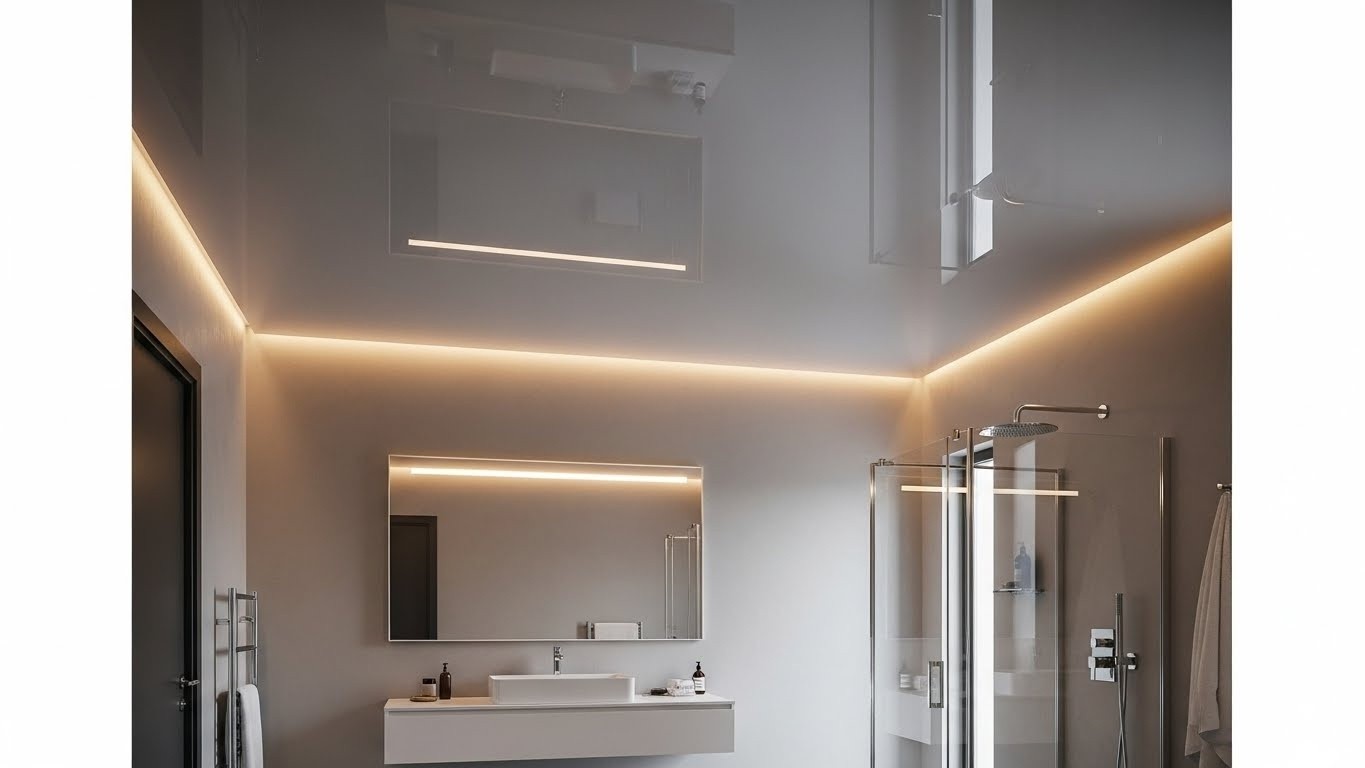 Сатиновый натяжной потолок для ванной