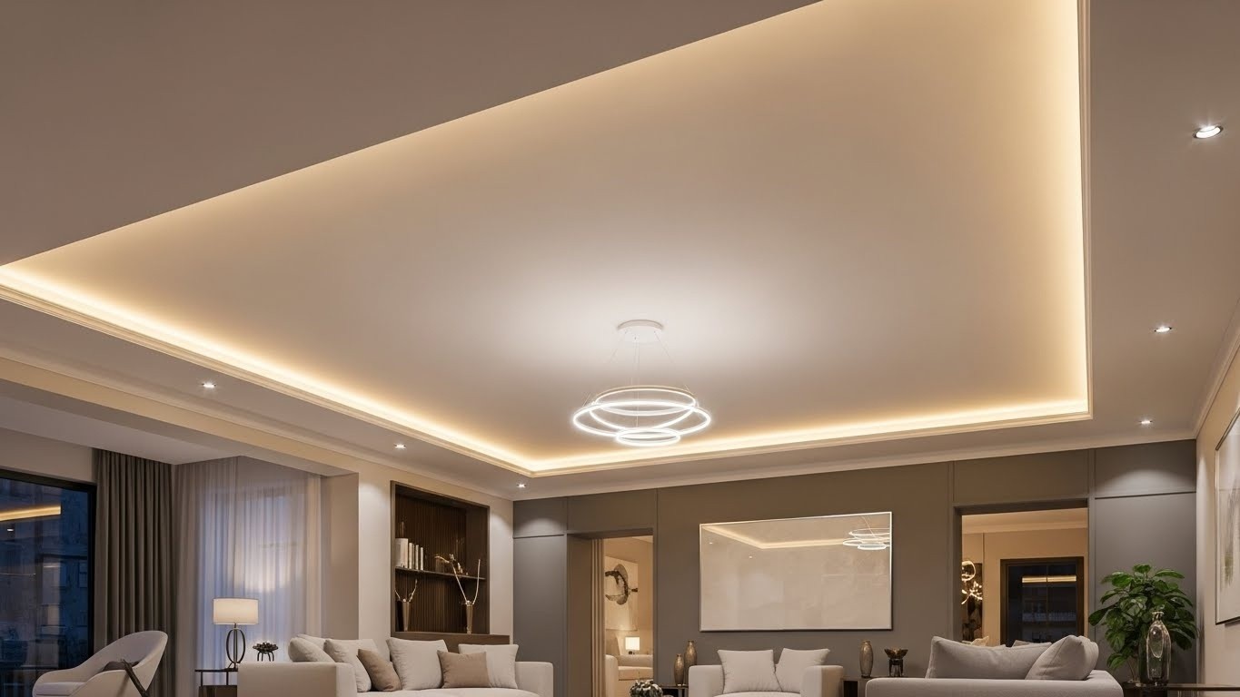 Натяжные потолки для гостиной одноуровневые