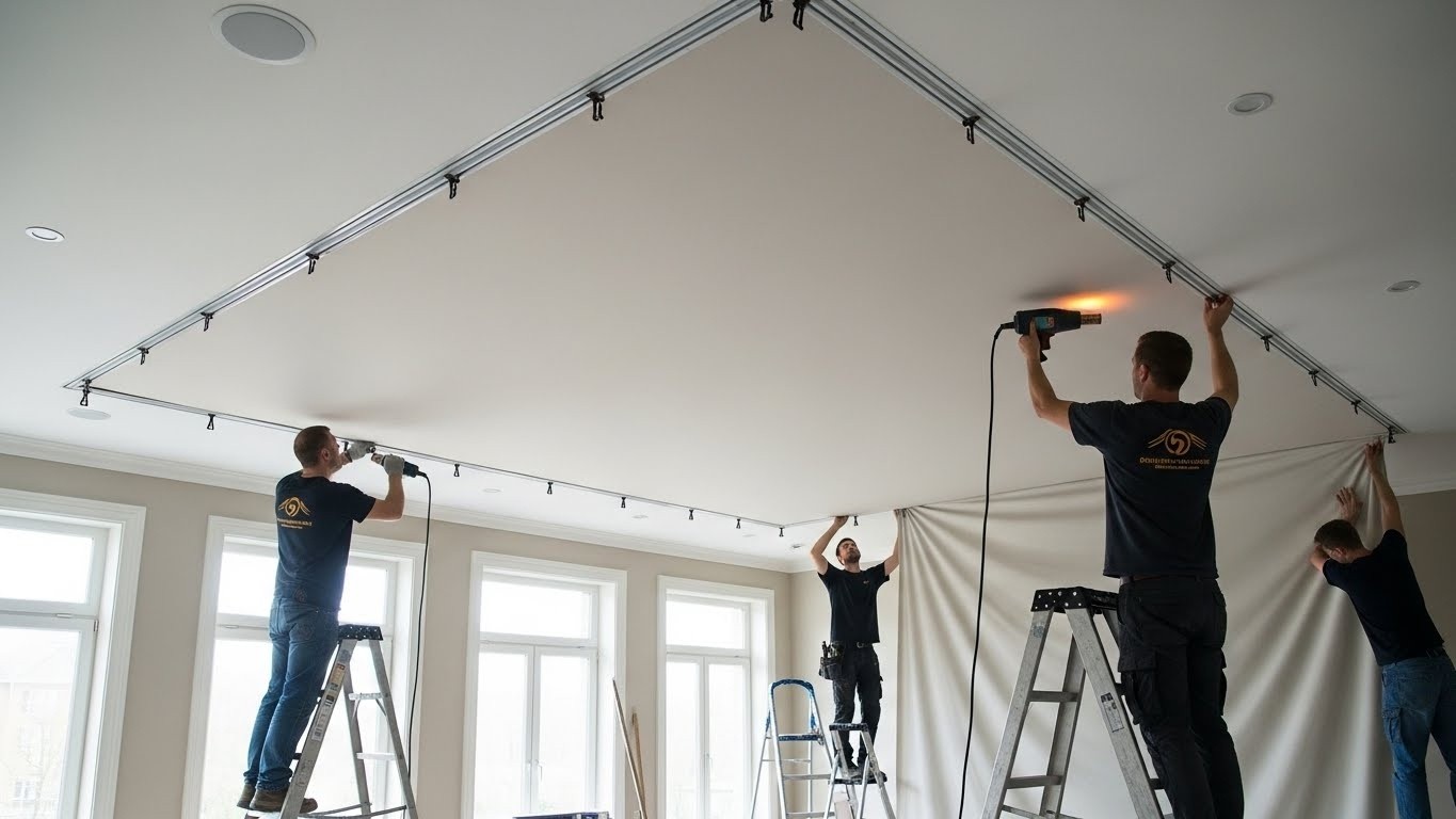 Монтаж натяжных потолков из ткани с матовой отделкой