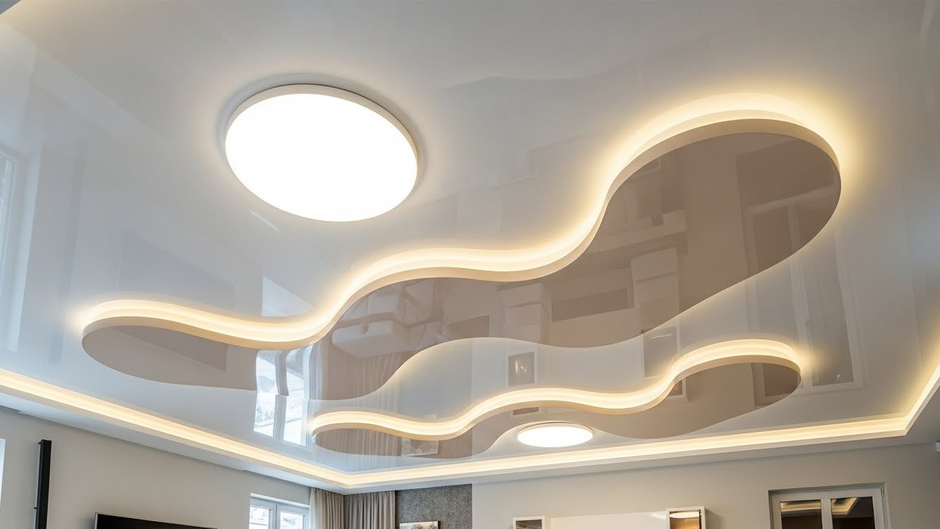 Натяжные потолки для гостиной многоуровневые