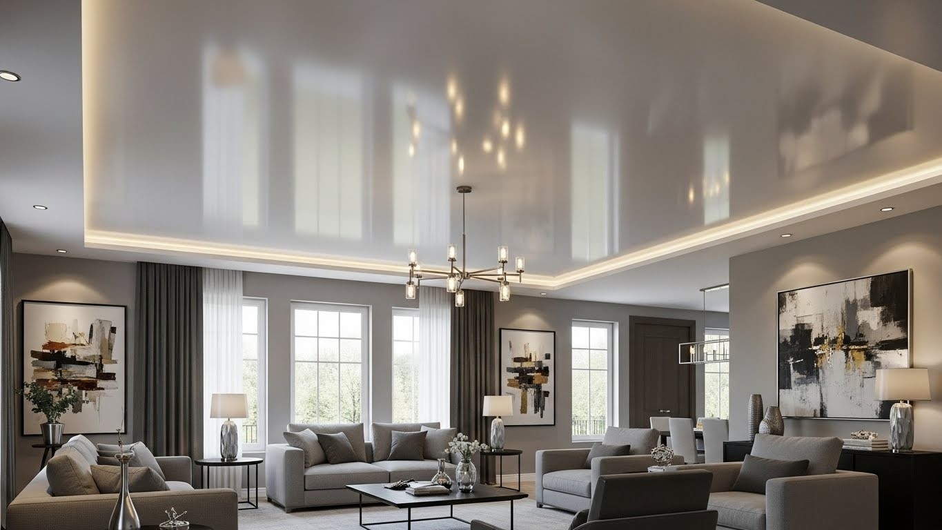 Матовый натяжной потолок в гостиной