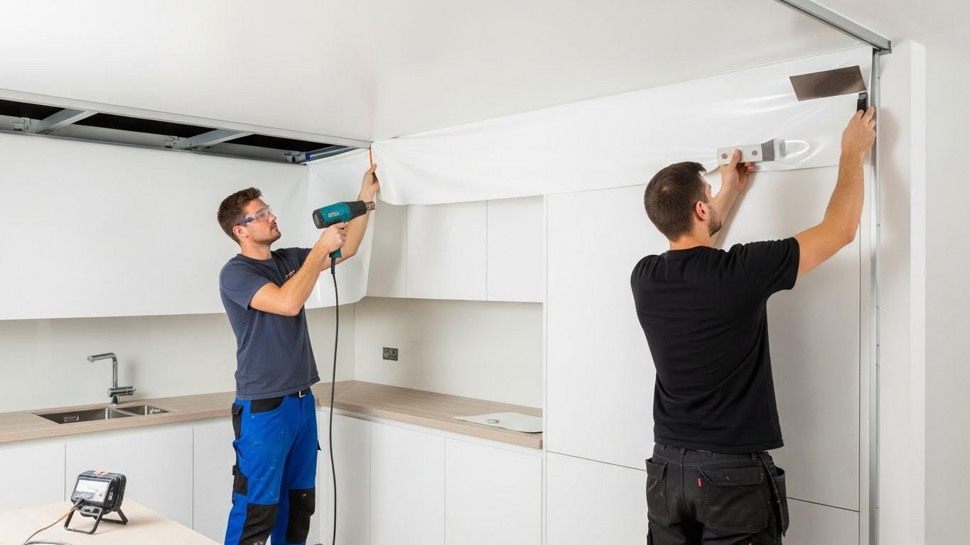 Матовый натяжной потолок на кухне