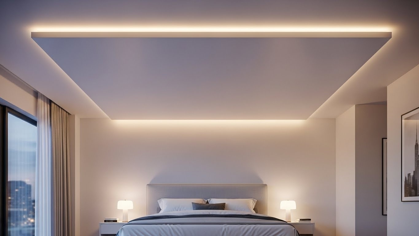 Натяжные потолки для спальни с подсветкой