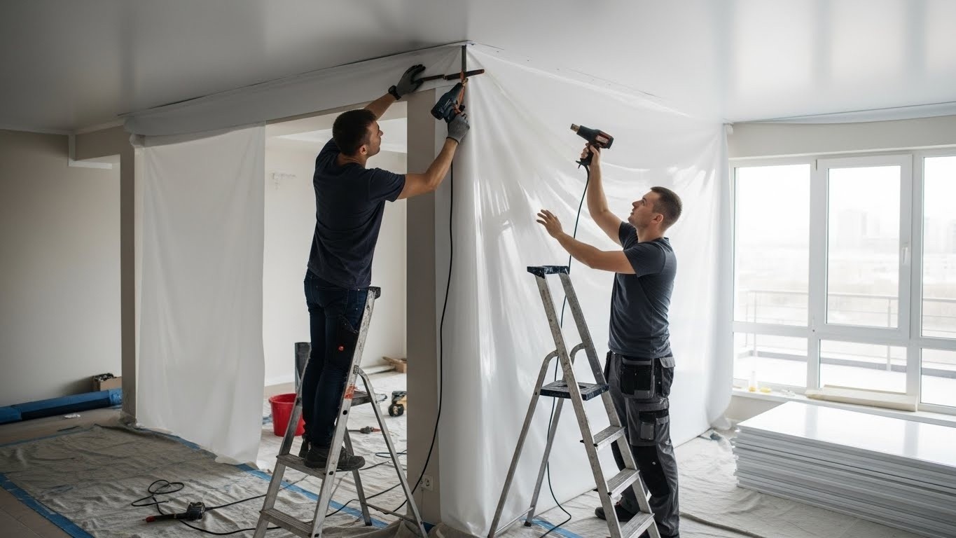 Монтаж натяжных потолков по производству