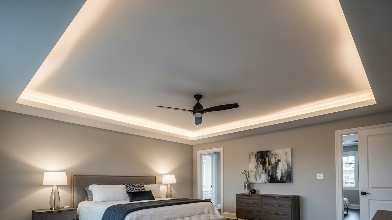 Матовый натяжной потолок в спальне