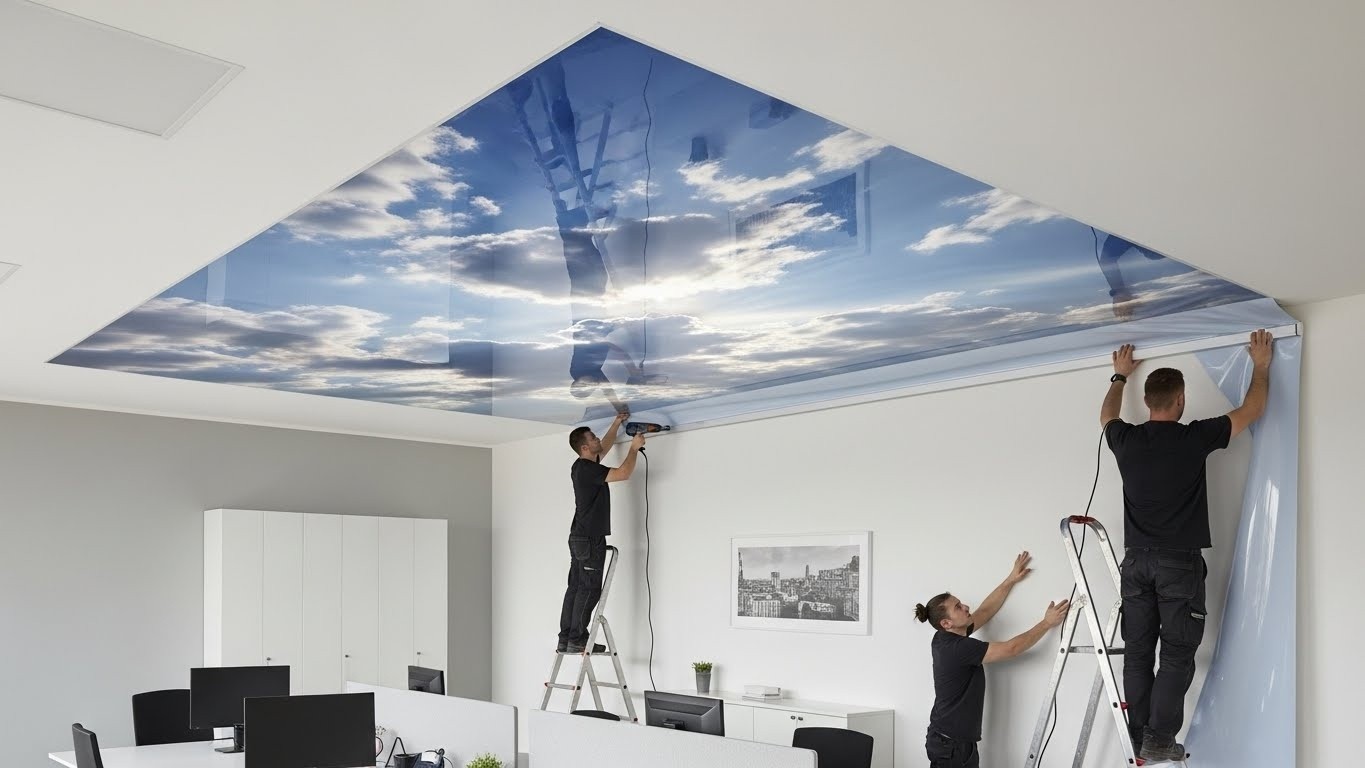 Натяжной потолок с фотопечатью для офиса