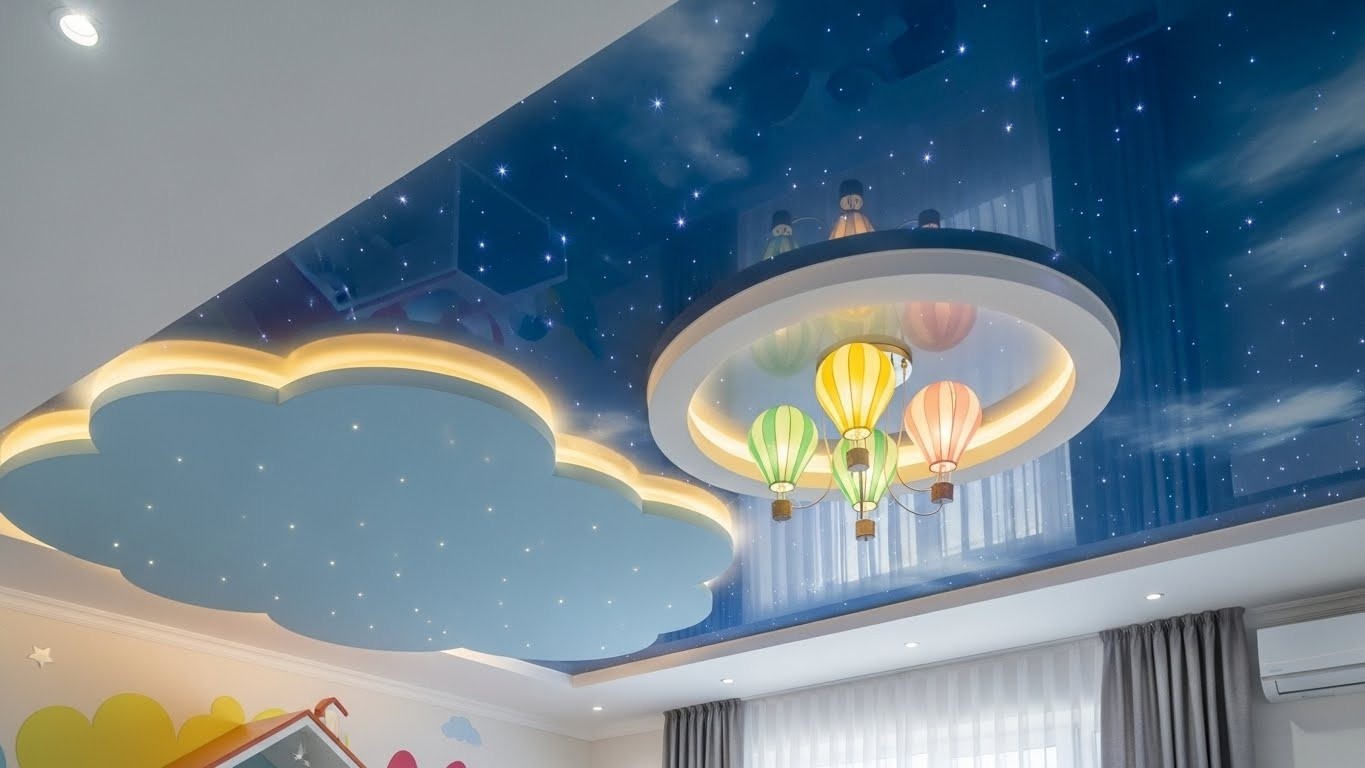 Многоуровневый натяжной потолок в детской