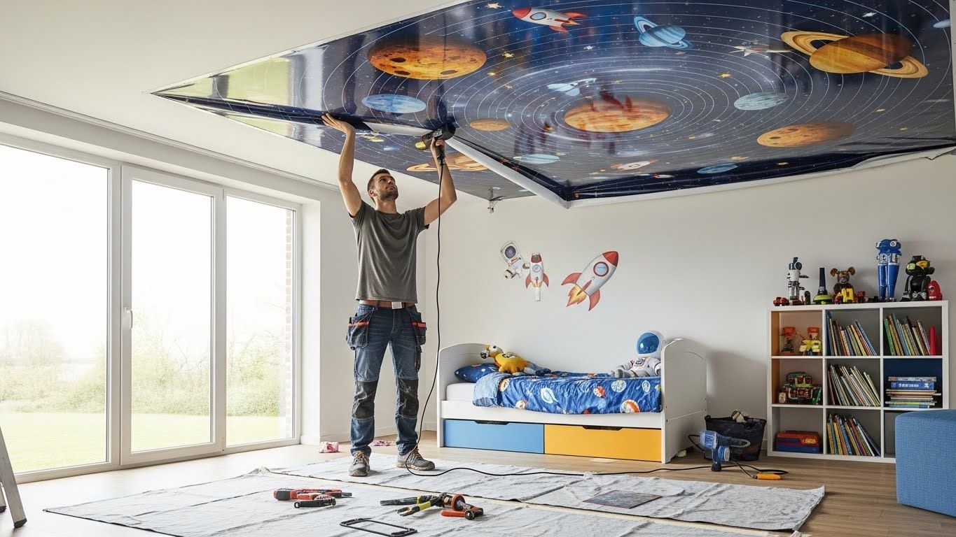Монтаж натяжных потолков с фотопечатью для детских комнат