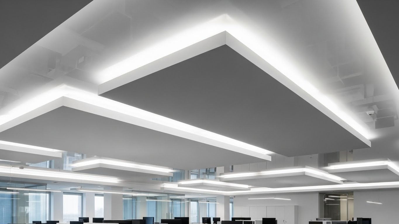 Многоуровневый натяжной потолок в офисе