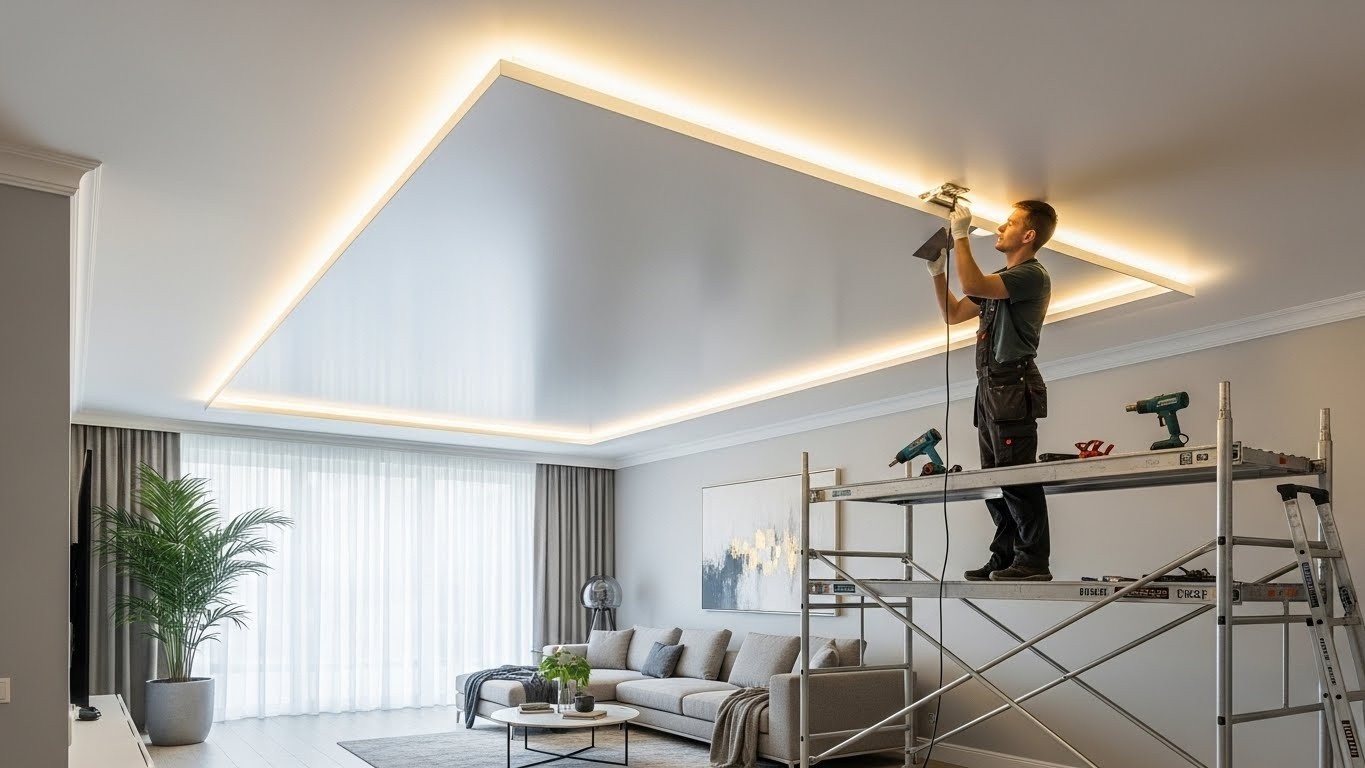 Монтаж натяжных потолков с LED подсветкой для жилых помещений