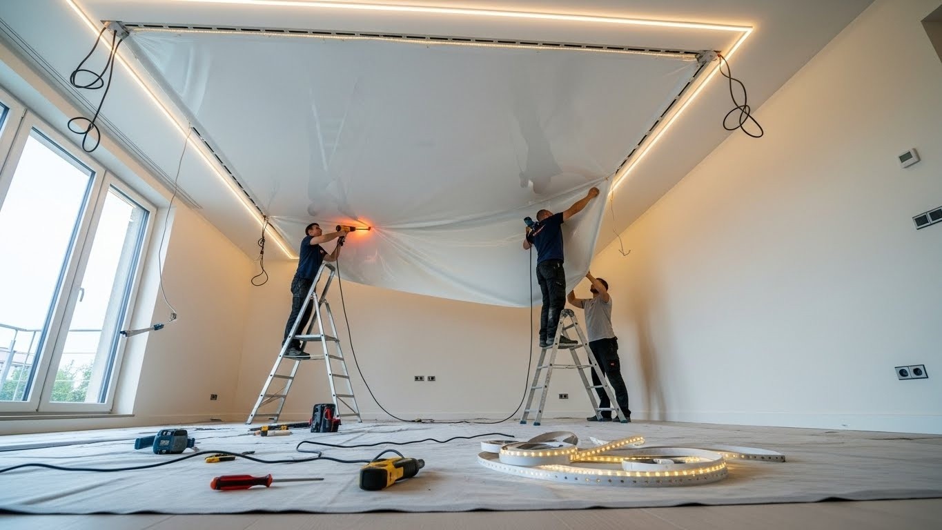Натяжной потолок с LED подсветкой для жилых помещений