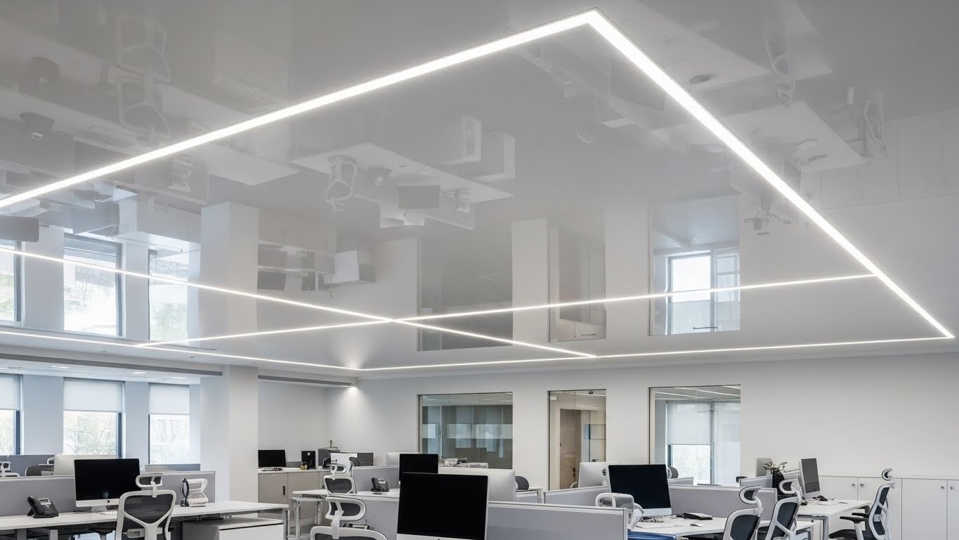 Глянцевый натяжной потолок в офисе