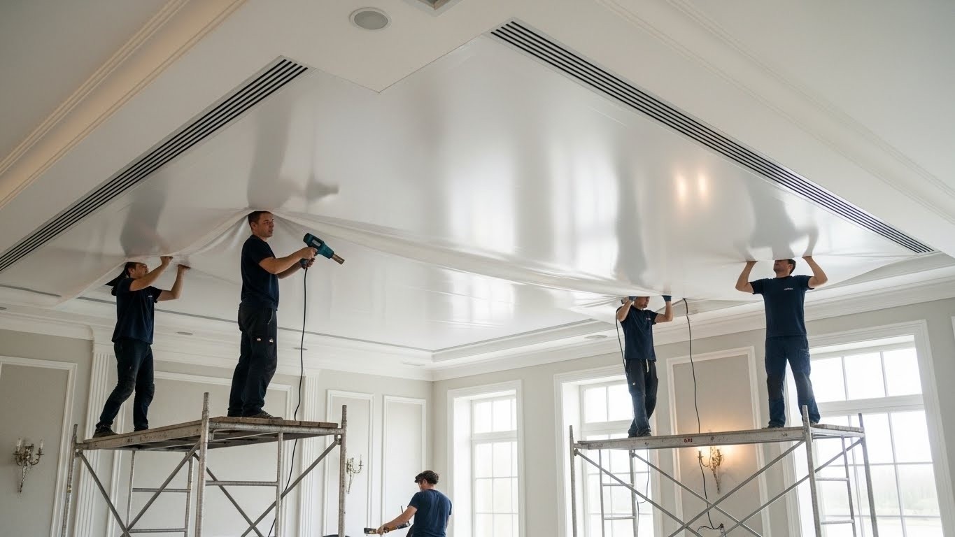 Как сделать натяжной потолок в большой комнате