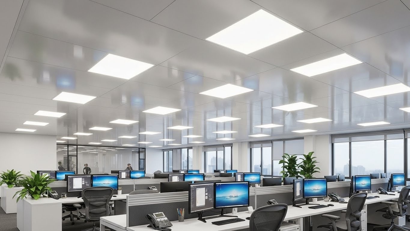 Натяжной потолок с подсветкой в офисе