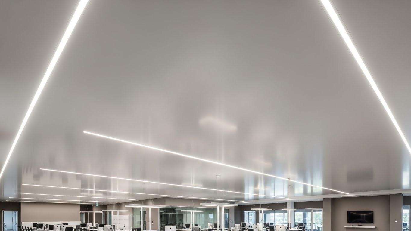 Матовый натяжной потолок в коммерческом помещении