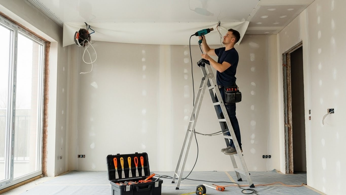 Сколько времени занимает установка натяжного потолка