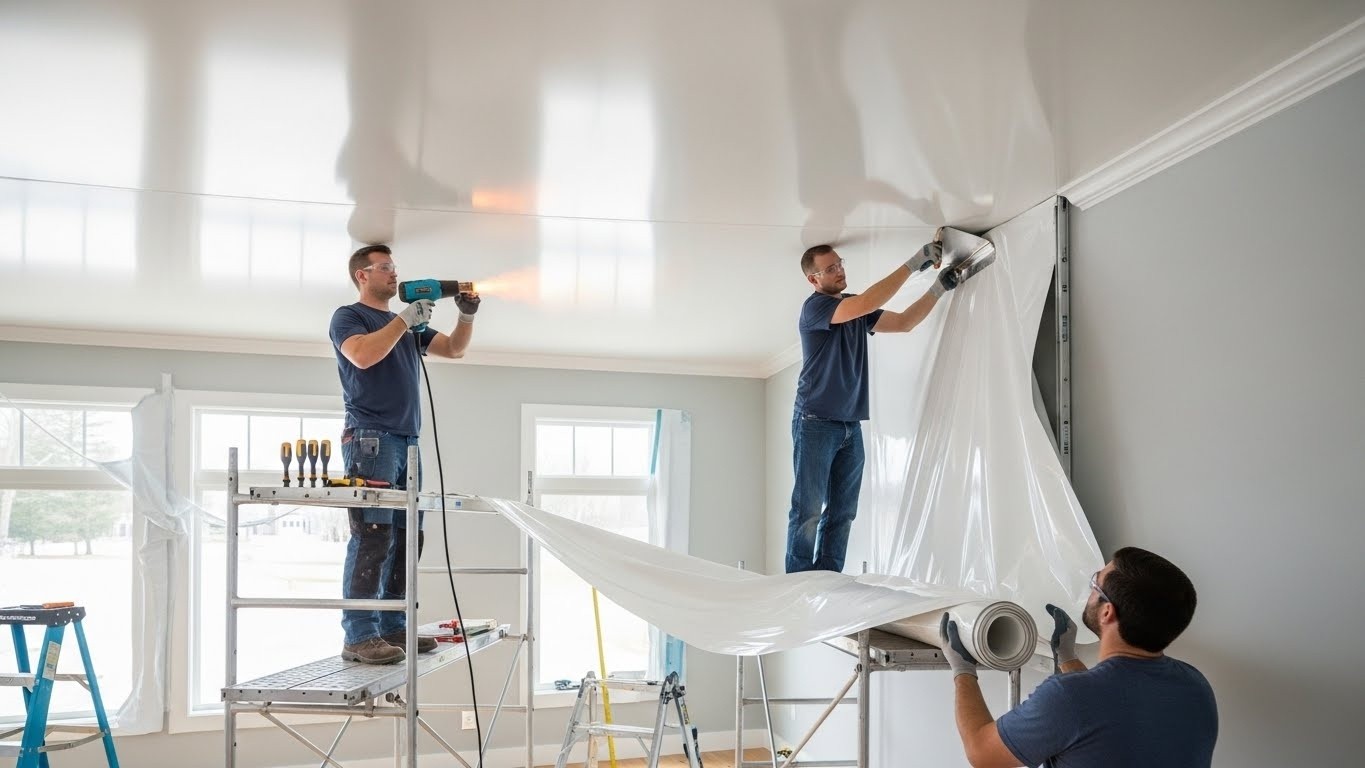 Монтаж натяжных потолков из ПВХ Монтаж натяжного потолка из ПВХ с точечным освещением