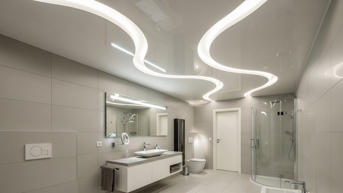 Криволинейный натяжной потолок для ванной