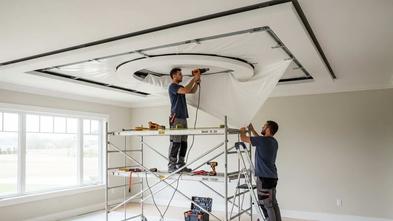 Монтаж многоуровневого натяжного потолка для жилых помещений Многоуровневый натяжной потолок для жилых помещений