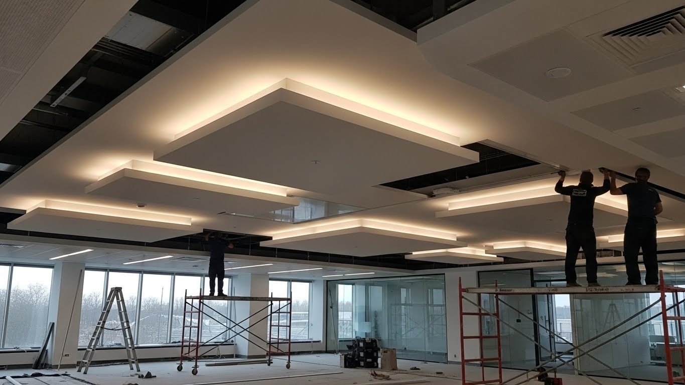 Многоуровневый натяжной потолок для офисов