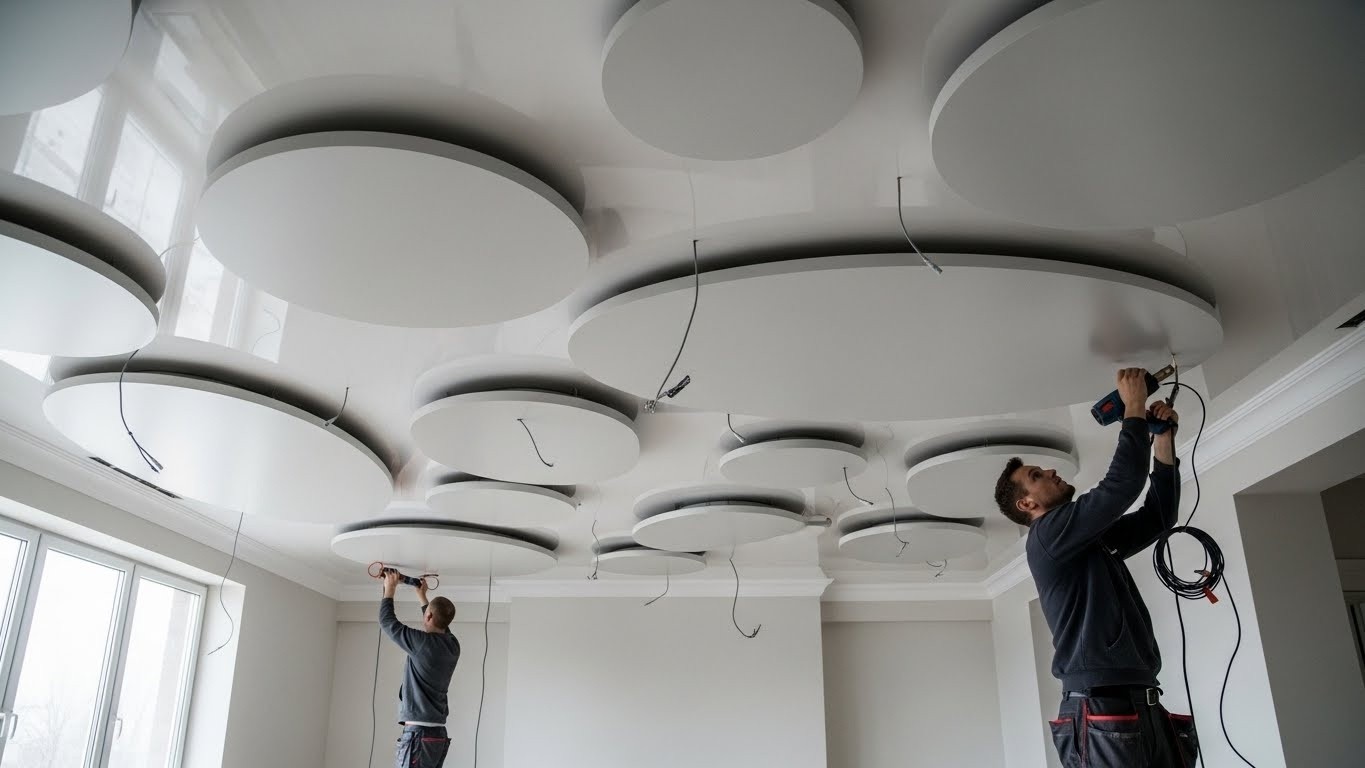 Монтаж натяжных потолков с круглыми и овальными формами для жилых помещений