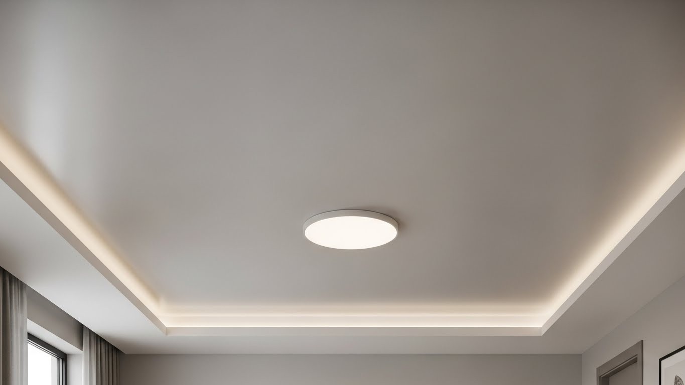 Одноуровневый сатиновый натяжной потолок