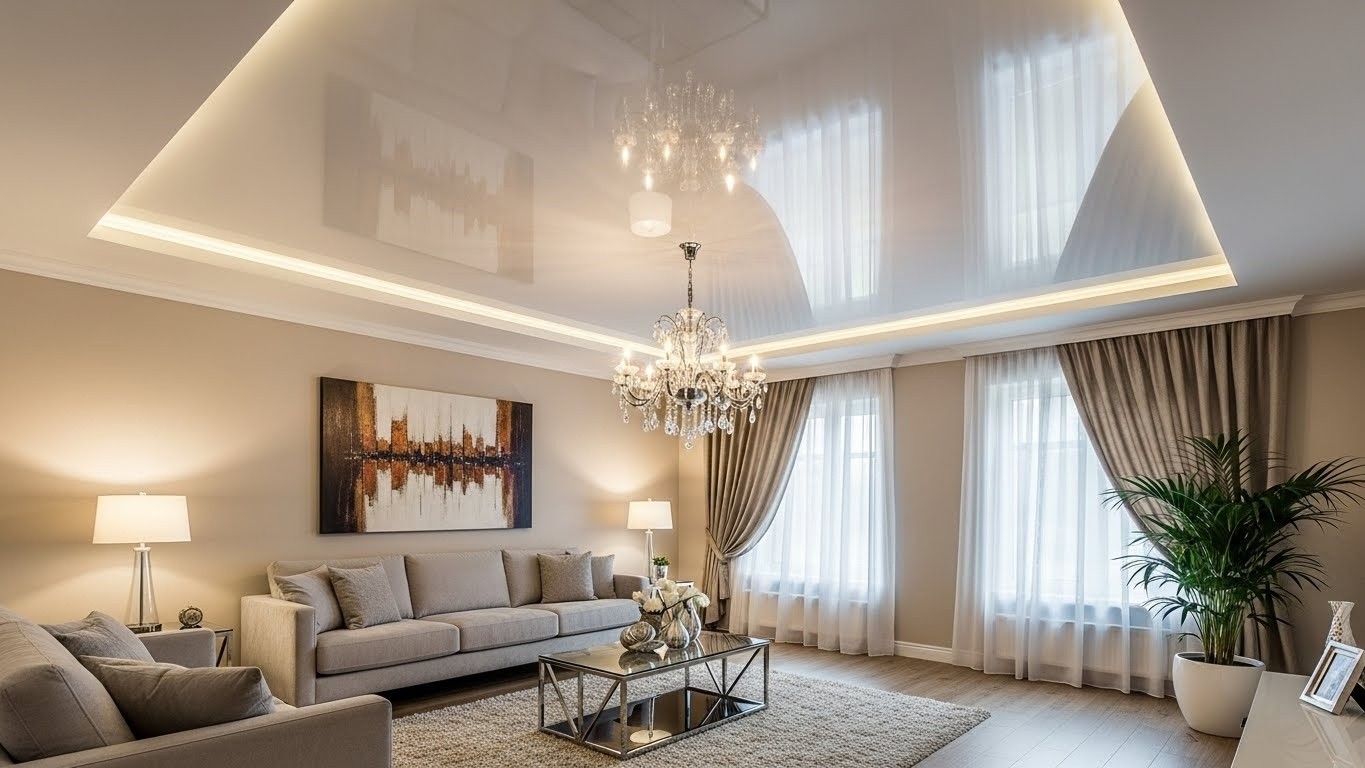 Натяжной потолок в гостиной Натяжные потолки для гостиной