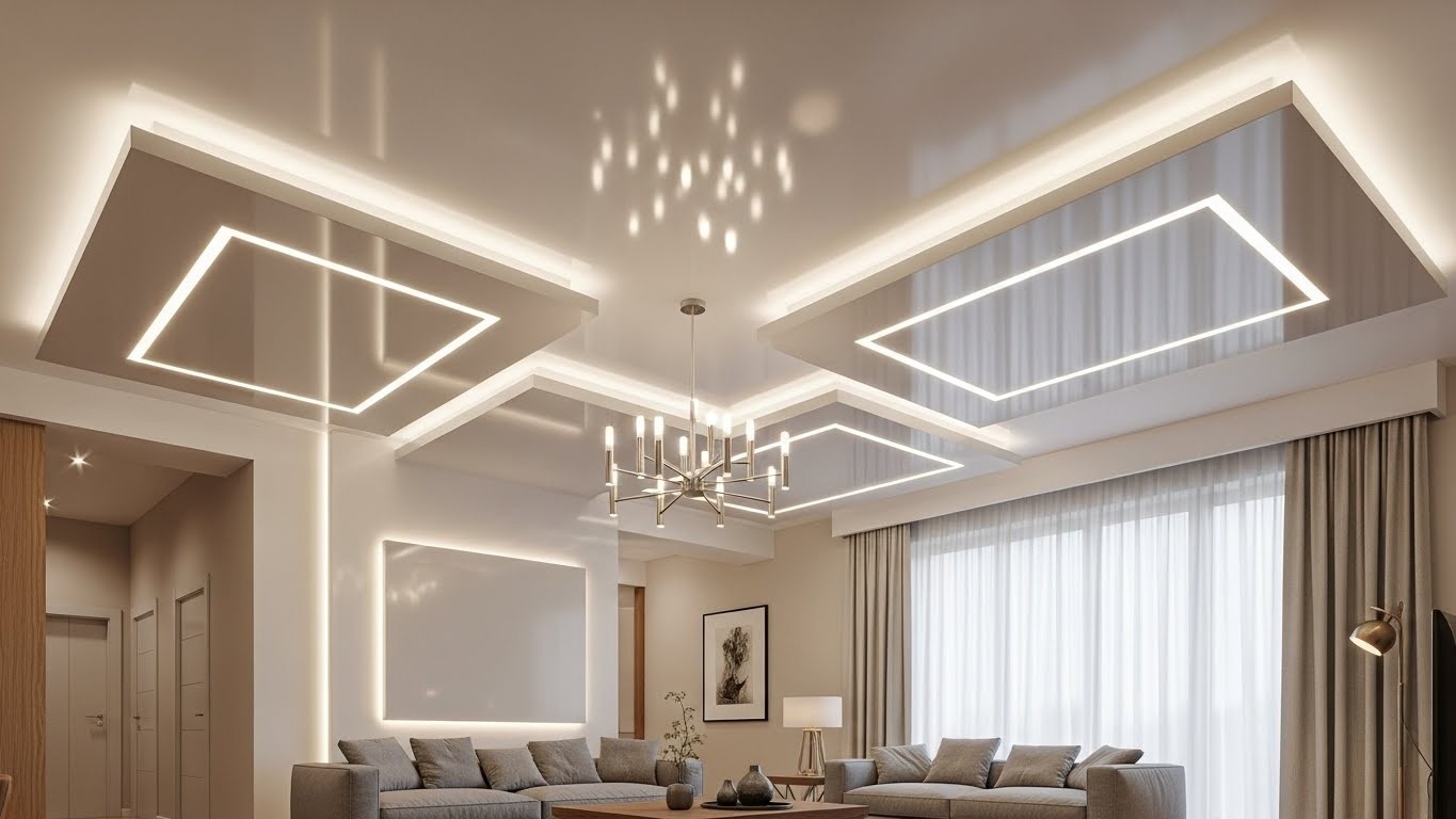 Многоуровневый сатиновый натяжной потолок