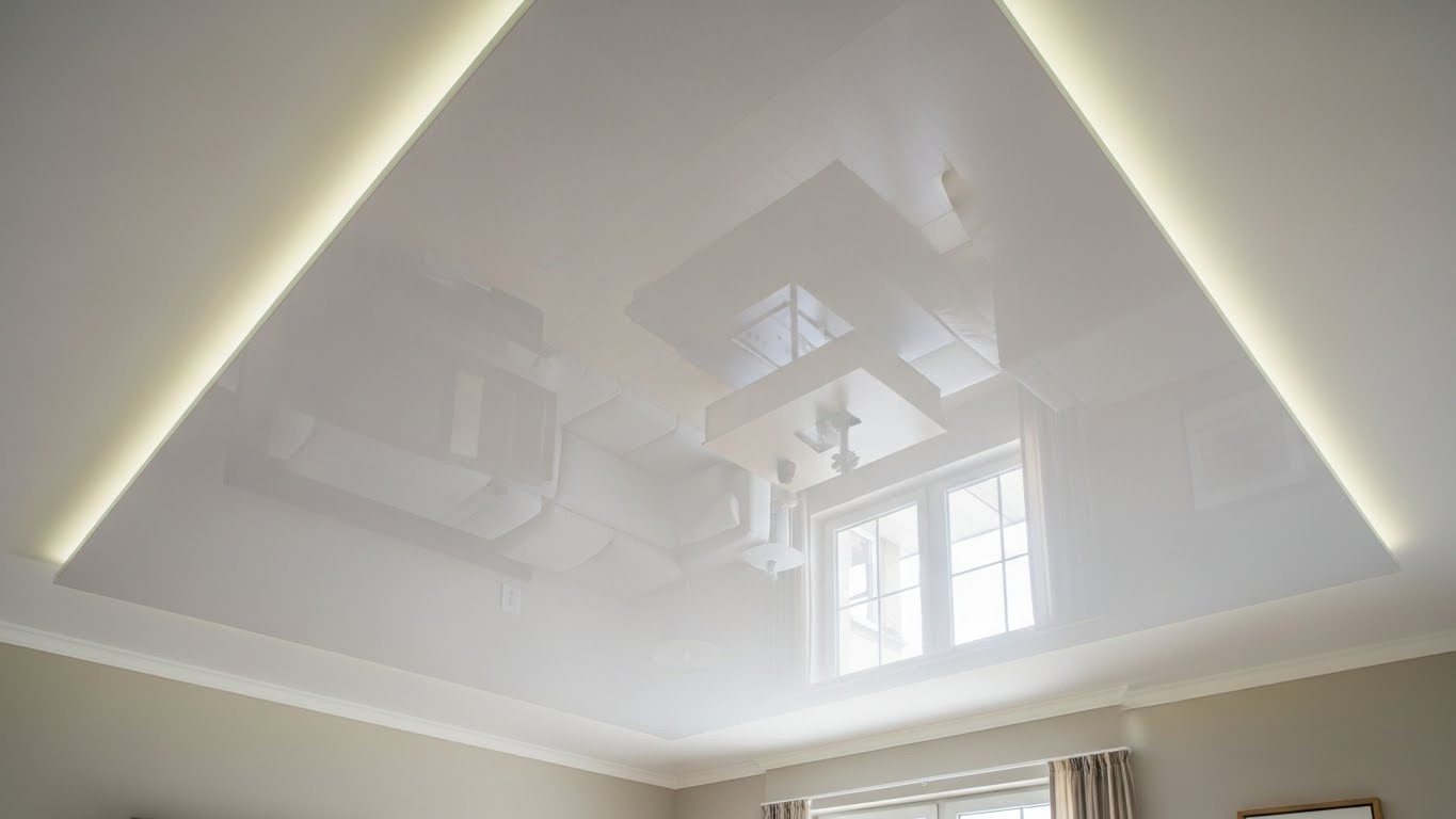 Одноуровневый глянцевый натяжной потолок