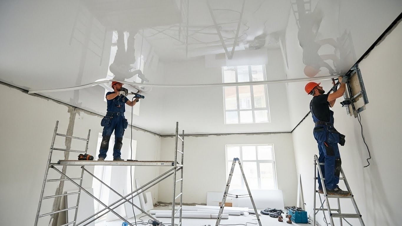 Монтаж натяжных потолков с глянцевой отделкой