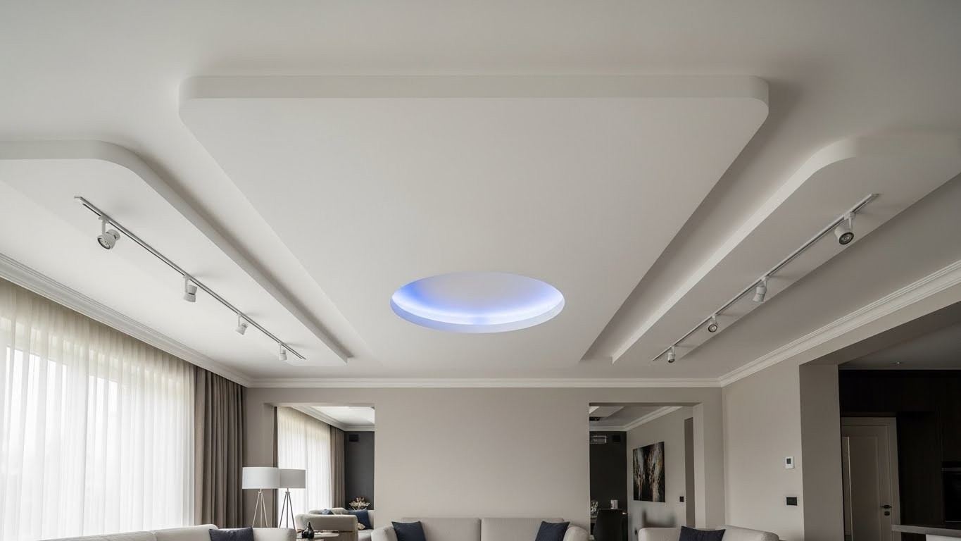 Монтаж натяжного потолка с комбинированными формами Натяжной потолок с комбинированными формами в жилом помещении