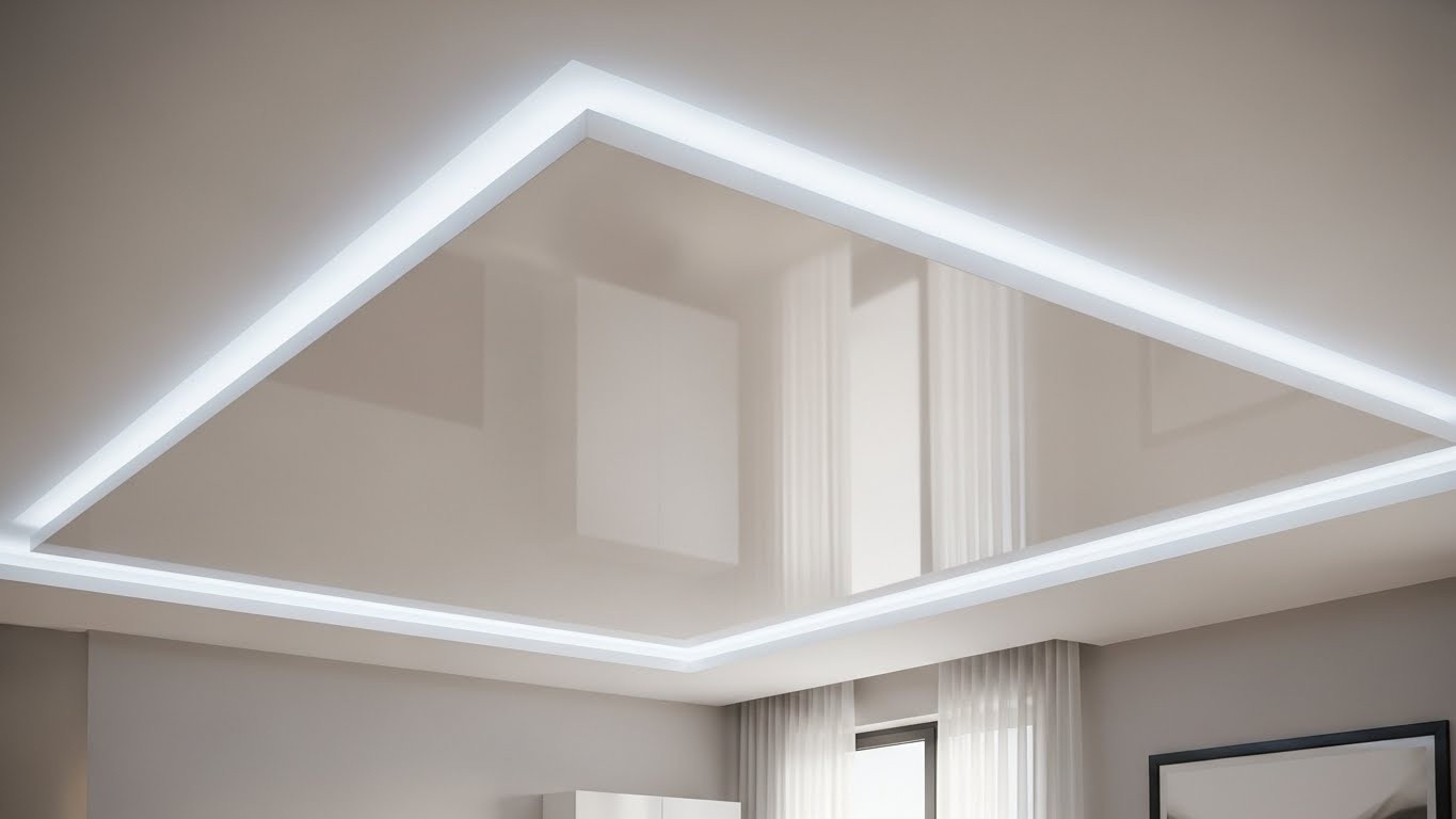 Одноуровневый натяжной потолок из бесшовного полотна Одноуровневый натяжной потолок из бесшовного полотна