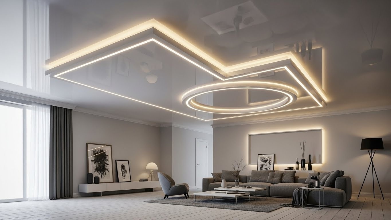 Комбинированный натяжной потолок с подсветкой