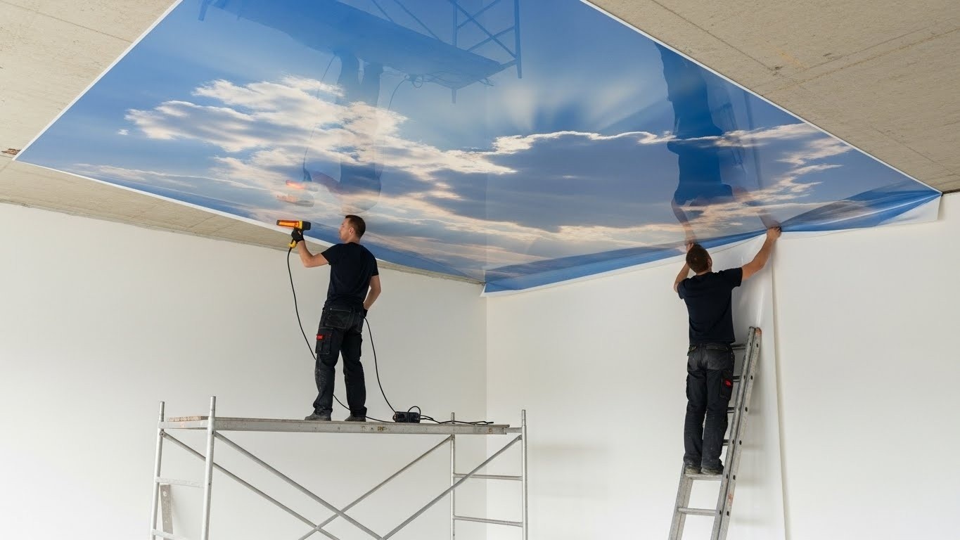 Монтаж натяжных потолков с фотопечатью