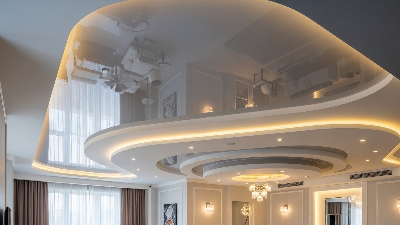 Натяжные потолки глянцевые многоуровневые