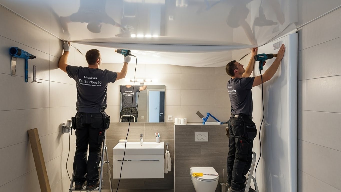 Монтаж натяжных потолков для компактных ванных комнат