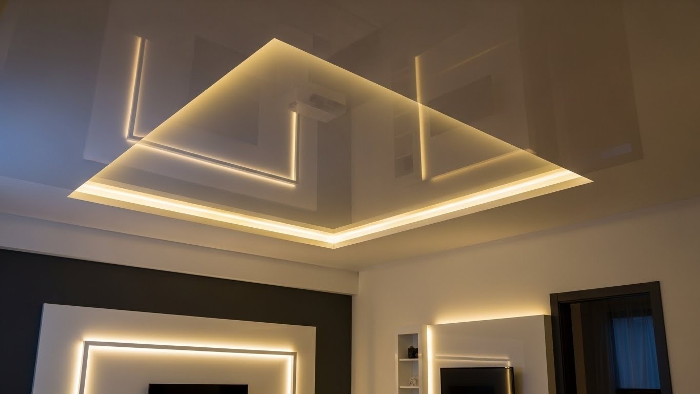 Глянцевые натяжные потолки с подсветкой